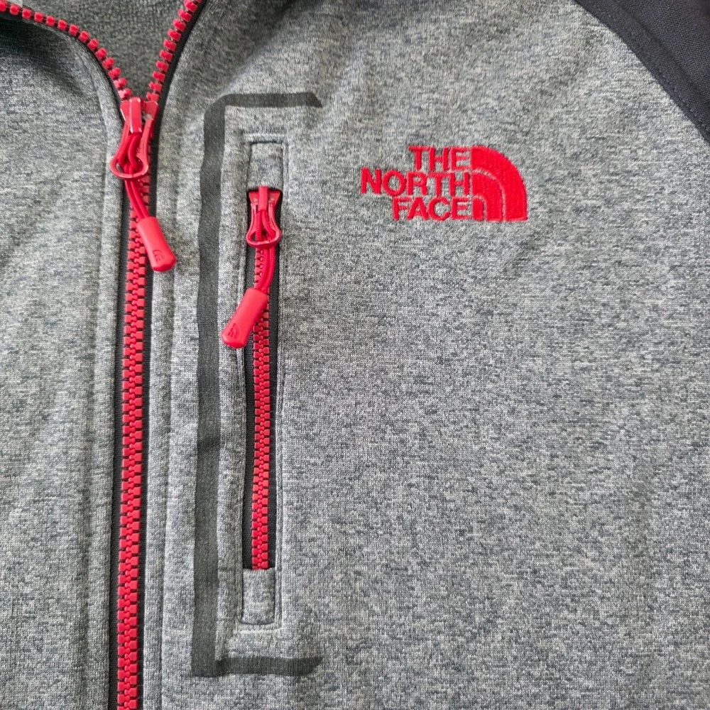 The North Face Mens Gray Black Red Full Zip Fleece Hoodie Jacket Large L/G